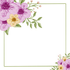 pink flower frame watercolor illustration 