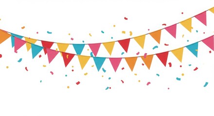 Colorful bunting flags and confetti for celebrations