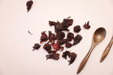 Tea leaves, tea leaf, grass, dry green tea on colored background