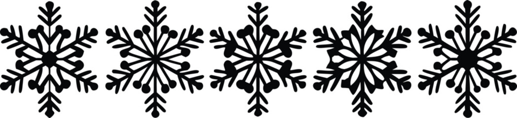 Seamless border of black snowflakes isolated on white background, perfect for winter and holiday designs