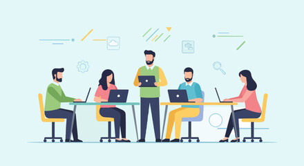 Professional colleagues working together on a project during a presentation in a creative workspace