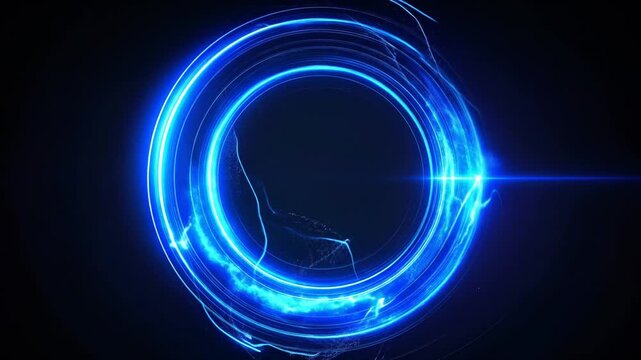 Abstract Electric Circle Animation with Blue Glowing Effect on Black Background