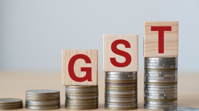 Understanding gst implications growth concept with blocks and coins representation