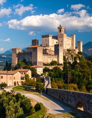 Obraz premium Castle on Hilltop, Sunny Day
