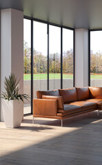 Illustration 3D rendering large luxury modern bright interiors Living room mockup computer digitally generated image