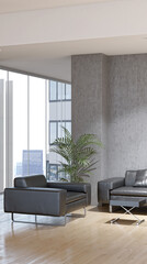 Illustration 3D rendering large luxury modern bright interiors Living room mockup computer digitally generated image