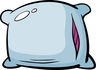 Blue cartoon pillows with stitched patches. Fun and soft style illustration, ideal for children’s themes and decor.