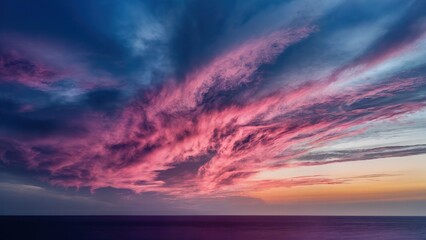 Obraz premium Dramatic sunset over ocean with vibrant clouds and colors in the sky, breathtaking landscape photography - AI Generated Digital Art