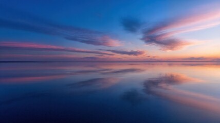 Obraz premium Beautiful sunset over calm water with vibrant reflections and colorful clouds in the sky - AI Generated Digital Art