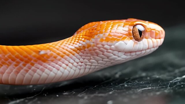 Closeup Portrait of a Orange Snake with White Scales on a Black Background