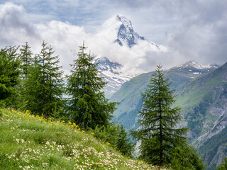 View of Cervino from Tufteren hamlet near Zermatt, Switzerland