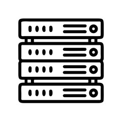 Illustration of a server rack with four servers stacked on top of each other in black outline style