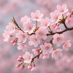 Obraz premium Cherry Blossom Branch in Full Bloom Against Soft Background