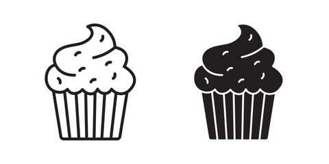 Cupcake with Snow Topping icon . Vector illustration with stroke and fill on a white background.