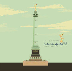 Colonne de Juillet ( The July Coulmn ) - Paris, France - Stock Illustration