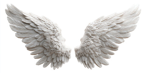 Fototapeta premium Majestic Angel Wings Gracefully Spread Open on a Clean White Background Symbolizing Freedom and Hope