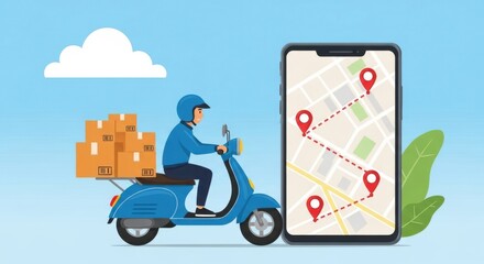 Obraz premium Delivery Driver Navigating City Using Mobile App with GPS Tracking