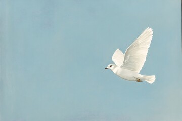Majestic white bird gracefully soaring through the vast expanse of a clear blue sky, embodying freedom and tranquility