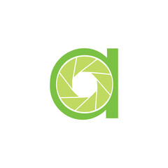 A clean and unique logo design combining the lowercase letter 'a' with a camera aperture. This modern, green logo is perfect for photography or creative media brands.