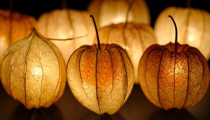 Illuminated physalis fruits glowing warmly