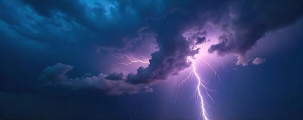 Dramatic dark clouds building overhead, unleashing a torrential downpour with intense lightning illuminating the sky A powerful summer thunderstorm in full force , water, cumulonimbus, heavy rain