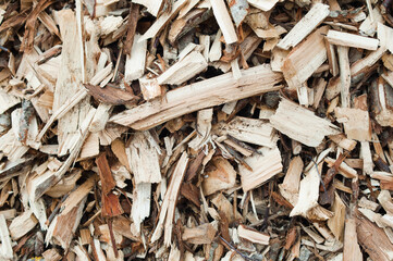 The photo shows wood chips close-up