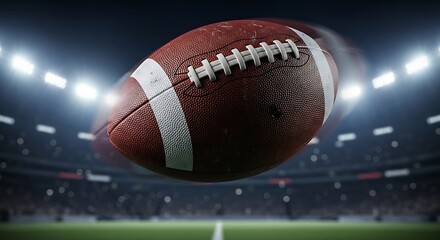 Dynamic American Football in Motion Over a Stadium at Night