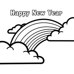Black and White Happy New Year Rainbow and Clouds