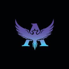 A stunning and bold logo on a black background, featuring a majestic phoenix with wings spread over a solid letter 'A.' This design represents power, triumph, and rebirth.