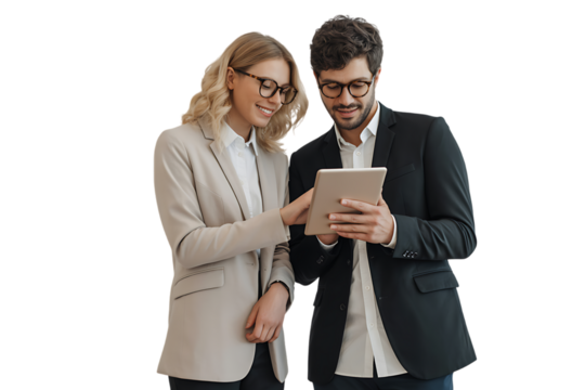 Young business people collaborating together on a tablet for success and teamwork