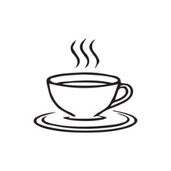 Obraz premium A steaming hot cup of coffee with a vector illustration of a tea cup icon on a saucer