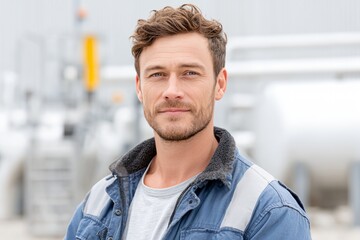 Obraz premium Man with a beard and a blue jacket