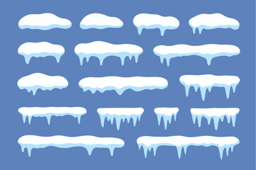 Snow ice vector winter frame effect frozen illustration. Icicle cold frozen frost ice snow cap set.