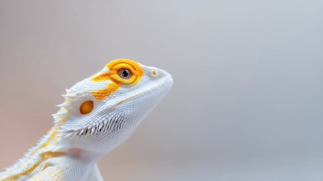 White and Yellow Bearded Dragon Close Up Portrait on Light Background Pet Reptile