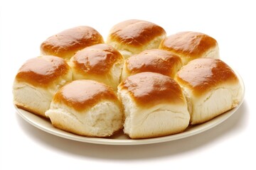 Freshly baked brioche burger buns arranged on a plate, creating a tempting display against a clean white backdrop