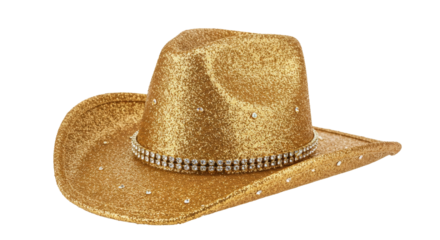 Glitter gold cowboy hat with rhinestone trim png isolated on transparent background