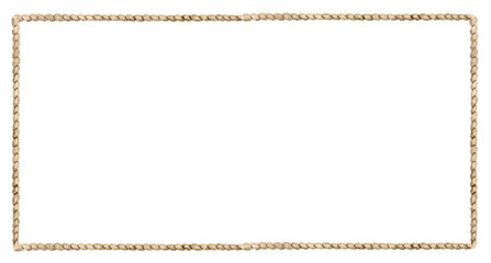 Watercolor empty rope rectangular frame isolated on white background. Simple hand painted border for nautical invitations, kids party designs, posters, scrapbooking, digital templates