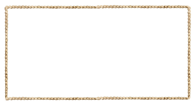 Watercolor empty rope rectangular frame isolated on white background. Simple hand painted border for nautical invitations, kids party designs, posters, scrapbooking, digital templates