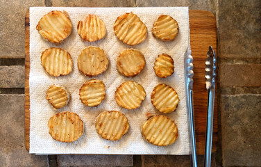 home fries - sliced skin on russet potatoes pan fried in bacon grease 
