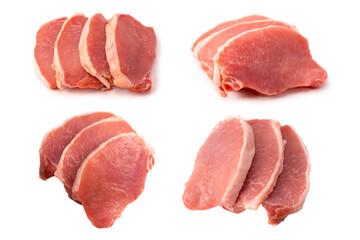 Raw pork pieces isolated on a white background.