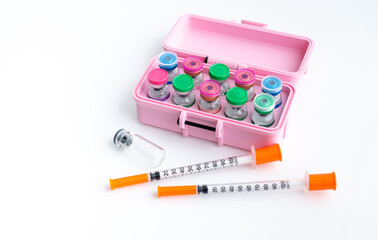 Close up of Pink Case with Vials of Various peptides