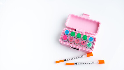 Close up of Pink Case with Vials of Various peptides