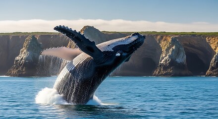 Fototapeta premium Majestic Humpback Whale Leaps in Ocean.