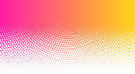 Vibrant halftone dot pattern with gradient background in pink orange and yellow colors creating modern dynamic abstract design