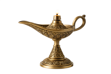 Elegant Golden Genie Lamp Isolated on White Background A Symbol of Wishes, Magic, and Arabian Nights