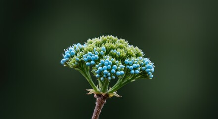 A closeup of a cluster of small blue unopened flower buds