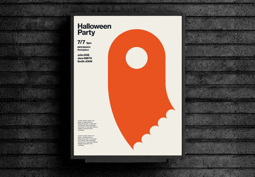 Halloween Party Poster Template with Minimal Illustration of a Flying Ghost