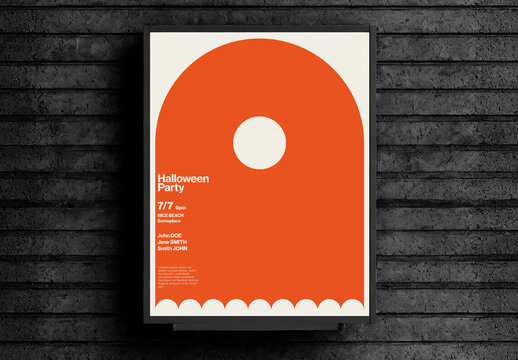 Halloween Party Poster Template with Minimal Illustration of a Ghost