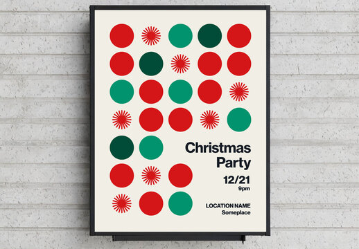 Christmas Party Poster Template Bauhaus Style Pattern with Stars