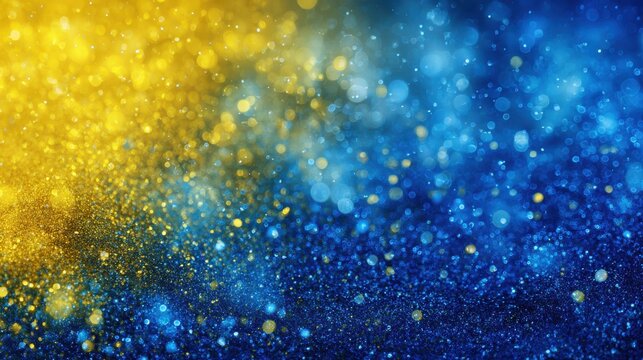 a blue and yellow background with a lot of sparkles